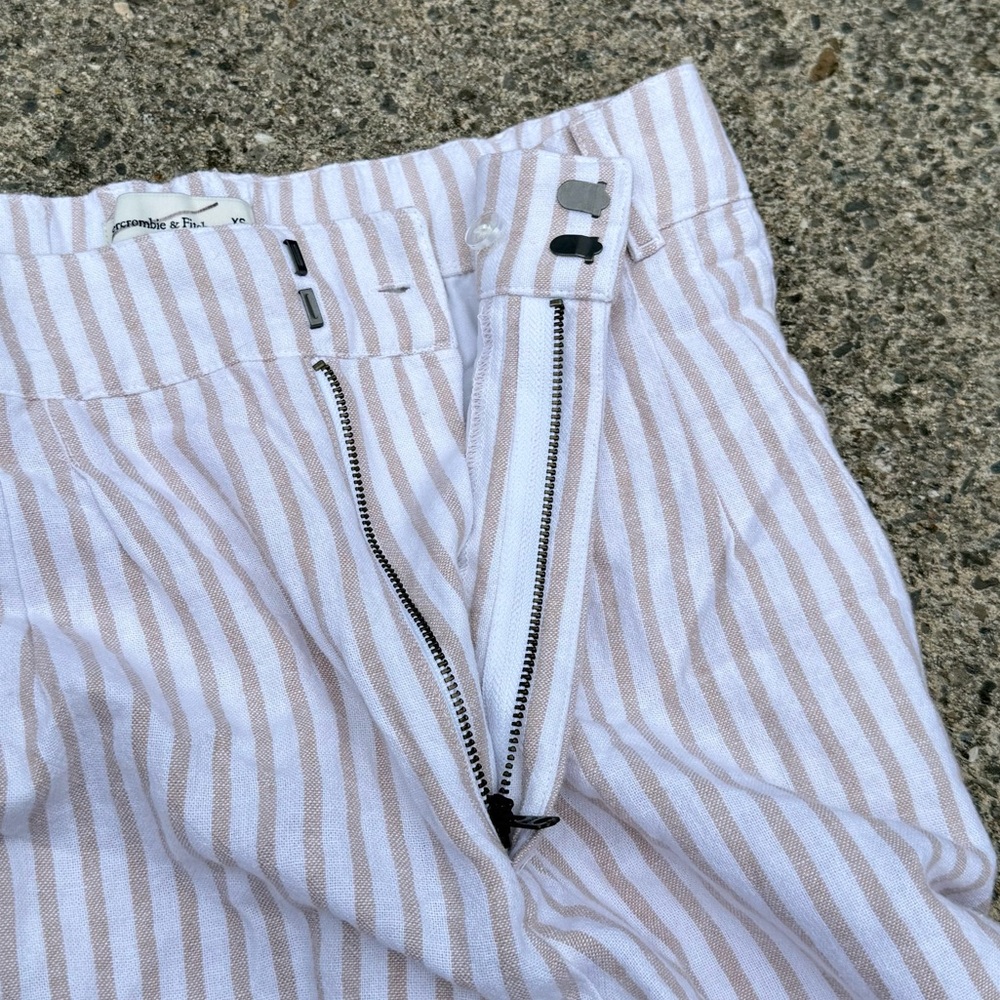Abercrombie & Fitch White Tan Stripe Pants XS Summer Lightweight Chic - Picture 9 of 9